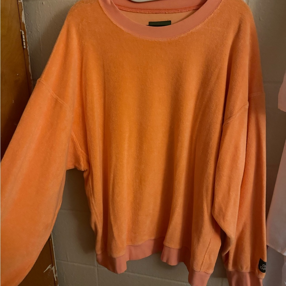 M/L Daily Drills Orange Terry Cloth Oversized Sweatshirt (small stain on back)